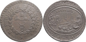 FRANCE - FRANCE
Directoire (1795-1799). Bordeaux (ville de), jeton pour la République ND.
Bouchet.646a ; Bronze - 10,8 g - 30 mm - 5 h
Frappe légèreme...