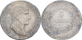 FRANCE - FRANCE
Consulat (1799-1804). 5 francs Bonaparte An 12 (1804), K, Bordeaux.
G.577 - F.301 ; Argent - 25,01 g - 37 mm - 6 h
Superbe.