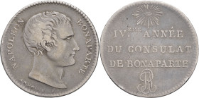 FRANCE - FRANCE
Consulat (1799-1804). Essai d’outillage au module de 1 franc Napoléon Bonaparte IVe année (1802), A, Paris.
G.441 ; Argent - 6,10 g - ...