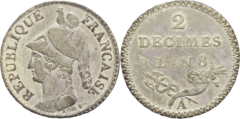 FRANCE - FRANCE
Consulat (1799-1804). Essai de 2 décimes de Lorthior AN 8 (1800)...