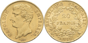 FRANCE - FRANCE
Premier Empire / Napoléon Ier (1804-1814). 20 francs Empereur, type intermédiaire An 12 (1804), A, Paris.
G.1021 - F.511 - Fr.487 ; Or...