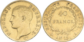 FRANCE - FRANCE
Premier Empire / Napoléon Ier (1804-1814). 40 francs tête nue, calendrier révolutionnaire An 13 (1805), A, Paris.
G.1081 - F.537 - Fr....