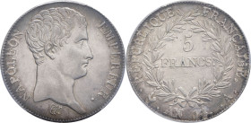 FRANCE - FRANCE
Premier Empire / Napoléon Ier (1804-1814). 5 francs tête nue, calendrier révolutionnaire An 14 (1805), A, Paris.
G.580 - F.303 ; Argen...
