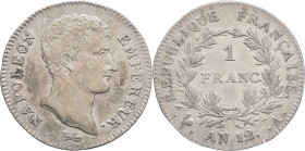 FRANCE - FRANCE
Premier Empire / Napoléon Ier (1804-1814). 1 franc calendrier révolutionnaire An 12 (1804), A, Paris.
G.443 - F.201 ; Argent - 4,99 g ...