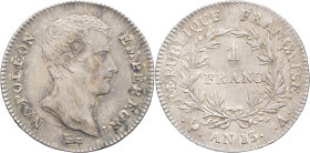 FRANCE - FRANCE
Premier Empire / Napoléon Ier (1804-1814). 1 franc calendrier révolutionnaire An 13 (1805), A, Paris.
G.443 - F.201 ; Argent - 5,04 g ...