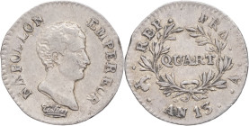 FRANCE - FRANCE
Premier Empire / Napoléon Ier (1804-1814). Quart de franc calendrier révolutionnaire An 13 (1805), A, Paris.
G.346 - F.158 ; Argent - ...
