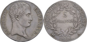 FRANCE - FRANCE
Premier Empire / Napoléon Ier (1804-1814). 5 francs Empereur, calendrier grégorien 1806, A, Paris.
G.581 - F.304 ; Argent - 25,05 g - ...