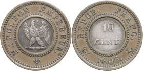 FRANCE - FRANCE
Premier Empire / Napoléon Ier (1804-1814). Essai de 10 centimes à l’aigle, bimétallique 1806, Paris.
Maz.593 ; Bimétallique - 1,98 g -...
