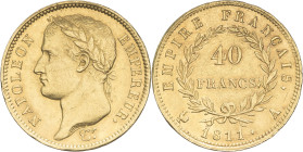 FRANCE - FRANCE
Premier Empire / Napoléon Ier (1804-1814). 40 francs Empire 1811, A, Paris.
G.1084 - F.541 - Fr.509 ; Or - 12,88 g - 26 mm - 6 h
Super...