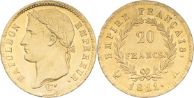 FRANCE - FRANCE
Premier Empire / Napoléon Ier (1804-1814). 20 francs Empire 1811, A, Paris.
G.1025 - F.516 - Fr.511 ; Or - 6,44 g - 21 mm - 6 h
Avec t...
