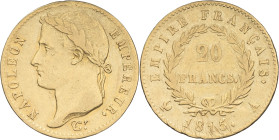 FRANCE - FRANCE
Cent-Jours / Napoléon Ier (mars-juillet 1815). 20 francs Empire 1815, A, Paris.
G.1025a - F.516A - Fr.522 ; Or - 6,41 g - 21 mm - 6 h
...