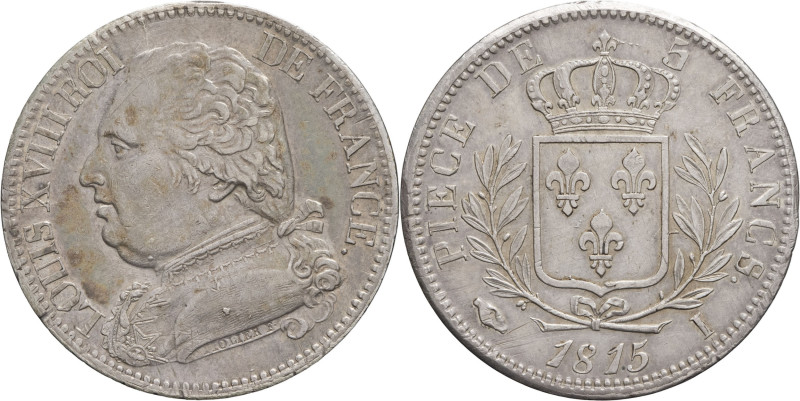 FRANCE - FRANCE
Louis XVIII (1814-1824). 5 francs buste habillé 1815, I, Limoges...