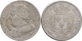 FRANCE - FRANCE
Louis XVIII (1814-1824). 5 francs buste habillé 1815, I, Limoges.
G.591 - F.308 ; Argent - 25 g - 37 mm - 6 h
TTB.