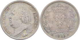 FRANCE - FRANCE
Louis XVIII (1814-1824). 1/2 franc 1823, A, Paris.
G.401 - F.179 ; Argent - 2,47 g - 18 mm - 6 h
Beau TTB.