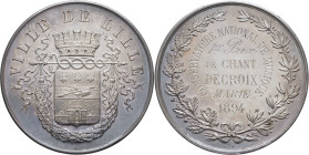 FRANCE - FRANCE IIIe République (1870-1940). Médaille, Conservatoire national de musique de Lille 1894. Argent - 39,62 g - 41 mm - 12 h Poinçon (corne...