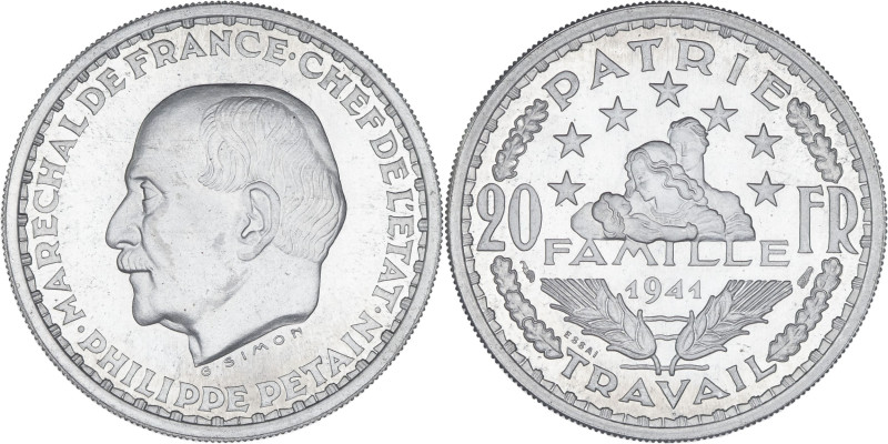 FRANCE - FRANCE
État Français (1940-1944). Essai-piéfort de 20 francs Pétain, en...