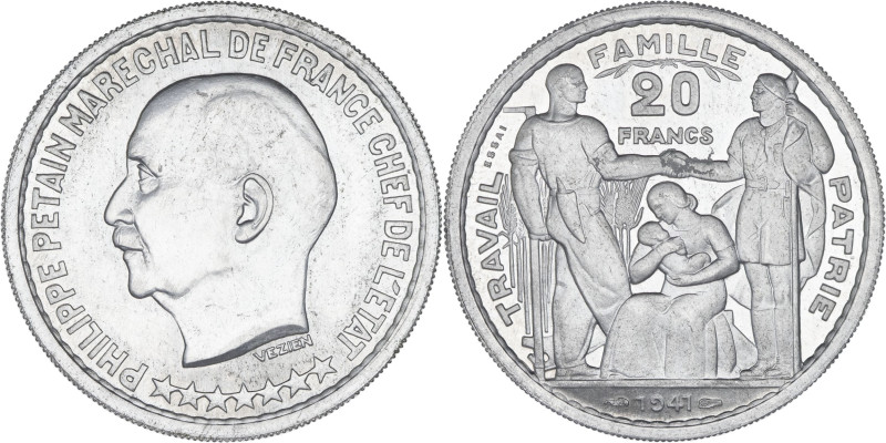 FRANCE - FRANCE
État Français (1940-1944). Essai-piéfort de 20 francs Pétain, pa...