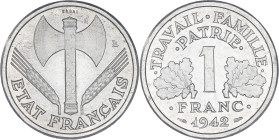 FRANCE - FRANCE
État Français (1940-1944). Essai-piéfort de 1 franc en aluminium, par Bazor 1942, Paris.
GEM.98.EP ; Aluminium - 3,14 g - 23 mm - 12 h...