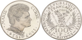 FRANCE - FRANCE
Ve République (1958 à nos jours). Piéfort de 100 francs Marie Curie 1984, Pessac.
GEM.233.P1 ; Argent - [30,00] g - 31 mm - 6 h
Seuls ...