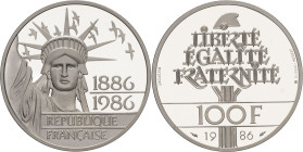 FRANCE - FRANCE
Ve République (1958 à nos jours). Piéfort de 100 francs Liberté 1986, Pessac.
GEM.235.P2 ; Argent - [30,00] g - 31 mm - 6 h
Frappe Bel...