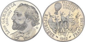 FRANCE - FRANCE
Ve République (1958 à nos jours). Piéfort de 10 francs Gambetta en argent 1982, Pessac.
GEM.187.P2 ; Argent - [22,80] g - 26 mm - 6 h
...