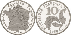 FRANCE - FRANCE
Ve République (1958 à nos jours). Piéfort de 10 francs Jimenez en argent 1986, Pessac.
GEM.194.P1 ; Argent - [15,30] g - 21 mm - 6 h
S...