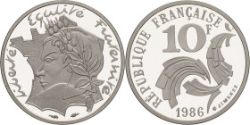 FRANCE - FRANCE
Ve République (1958 à nos jours). Piéfort de 10 francs Jimenez en argent 1986, Pessac.
GEM.194.P1 ; Argent - [15,30] g - 21 mm - 6 h
S...
