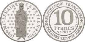 FRANCE - FRANCE
Ve République (1958 à nos jours). Piéfort de 10 francs Millénaire capétien en argent 1987, Pessac.
GEM.192.P1 ; Argent - [22,80] g - 2...