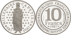 FRANCE - FRANCE
Ve République (1958 à nos jours). Piéfort de 10 francs Millénaire capétien en argent 1987, Pessac.
GEM.192.P1 ; Argent - [22,80] g - 2...