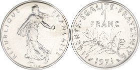 FRANCE - FRANCE
Ve République (1958 à nos jours). Piéfort de 1 franc Semeuse 1971, Paris.
GEM.104.P1 ; Nickel - 12 g - 24 mm - 6 h
Sous scellé Monnaie...