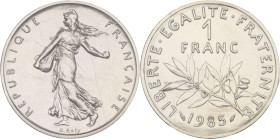 FRANCE - FRANCE
Ve République (1958 à nos jours). Piéfort de 1 franc Semeuse en argent 1985, Pessac.
GEM.104.P2 ; Argent - [13,70] g - 24 mm - 6 h
Seu...