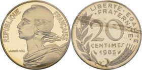 FRANCE - FRANCE
Ve République (1958 à nos jours). Piéfort de 20 centimes Marianne 1985, Pessac.
GEM.56.P1 ; Cupro-nickel aluminium - [8,00] g - 23,5 m...