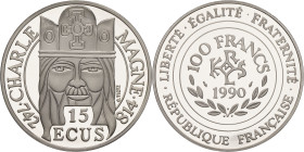 FRANCE - FRANCE
Ve République (1958 à nos jours). 100 francs / 15 écus, Charlemagne, Flan bruni (PROOF) 1990, Pessac.
F.2000.1 ; Argent - 22,20 g - 37...