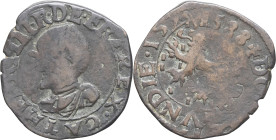 FRANCE / FÉODALES - FRANCE / FEUDAL
Bourgogne (duché de), Philippe II (1556-1598). 2 deniers 159-, Dole.
CMR.3.4.2 - PA.5313 - VH.355 ; Cuivre - 3,08 ...