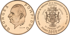 GABON - GABON
République. Essai de 5000 francs, Georges Pompidou 1971, Paris.
KM.E5 ; Cupro-nickel aluminium - 12,25 g - 32,5 mm - 6 h
Superbe à Fleur...