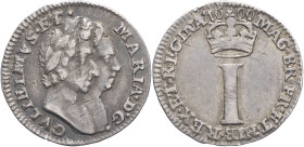 GRANDE-BRETAGNE - UNITED KINGDOM
Guillaume et Marie (1689-1694). Penny, Maundy money 1690, Londres.
S.3455 - KM.468 ; Argent - 0,39 g - 11,5 mm - 6 h
...
