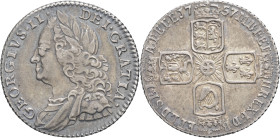 GRANDE-BRETAGNE - UNITED KINGDOM
Georges II (1727-1760). 6 pence 1757, Londres.
S.3711 - KM.582 ; Argent - 3,01 g - 21 mm - 6 h
Patine grise aux refle...