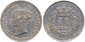 GRANDE-BRETAGNE - UNITED KINGDOM
Victoria (1837-1901). 1 1/2 pence 1843, Londres.
S.3915 - KM.728 ; Argent - 0,70 g - 12 mm - 6 h
Superbe.