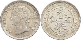 HONG KONG - HONG KONG
Victoria (1837-1901). 5 cents 1899, Londres.
KM.5 ; Argent - 1,34 g - 15,5 mm - 6 h
Superbe.