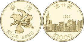 HONG KONG - HONG KONG
République. 1000 dollars, rétrocession à la Chine, Flan bruni (PROOF) 1997, Llantrisant.
KM.71 - Fr.15 ; Or - 15,89 g - 28,5 mm ...