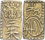 JAPON - JAPAN
Komei (1846-1867). 2 shu ND (1860-1869), Ginza.
KM.18a - Fr.35 ; Or - 0,77 g - 11,5 mm - 12 h
Superbe.