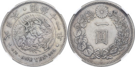 JAPON - JAPAN
Mutsuhito ou Meiji (1867-1912). 1 yen An 11 (1878).
KM.Y#A25.2 ; Argent - 26,88 g - 38,5 mm - 6 h
NGC AU DETAILS CLEANED (8237548-031). ...