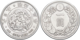 JAPON - JAPAN
Mutsuhito ou Meiji (1867-1912). 1 yen An 30 (1897), Osaka.
KM.A25.3 ; Argent - 26,93 g - 38 mm - 6 h
Exemplaire nettoyé. TTB à Superbe....