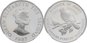 JERSEY - JERSEY
Élisabeth II (1952-2022). Two pounds, 25e anniversaire du WWF, Flan bruni (PROOF) 1987.
KM.70a ; Argent - [28,28] g - 38,5 mm - 12 h
N...