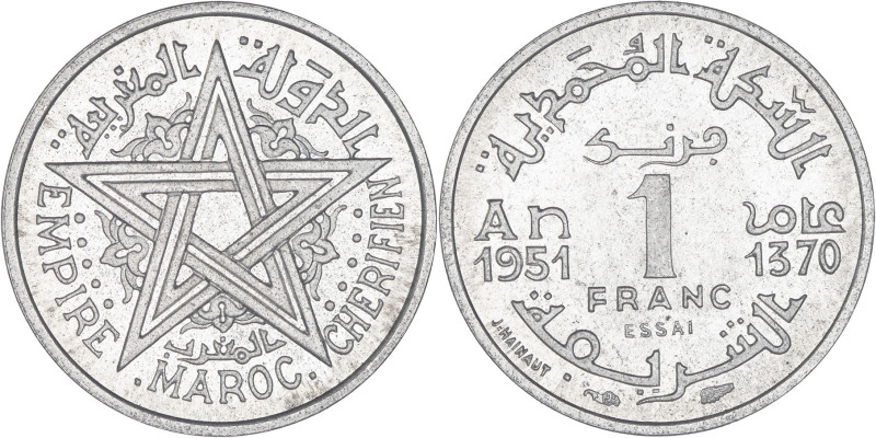 MAROC - MOROCCO
Mohammed V (1927-1961). Essai de 1 franc 1951 - AH 1370, Paris.
...
