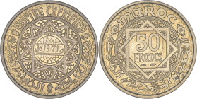 MAROC - MOROCCO
Mohammed V (1927-1961). Essai de 50 francs AH 1371 (1952), Paris.
Lec.279 ; Bronze-aluminium - 7,96 g - 27 mm - 6 h
Superbe à Fleur de...