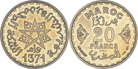 MAROC - MOROCCO
Mohammed V (1927-1961). Essai de 20 francs AH 1371 (1952), Paris.
Lec.276a ; Bronze-aluminium - 4,00 g - 23,5 mm - 6 h
D’infimes tache...
