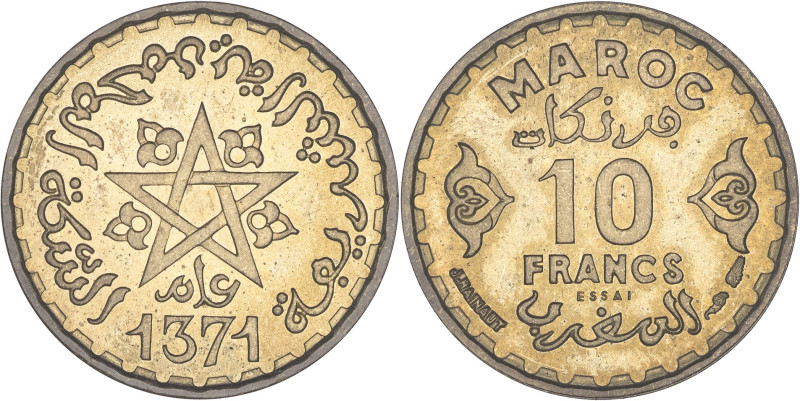 MAROC - MOROCCO
Mohammed V (1927-1961). Essai de 10 francs AH 1371 (1952), Paris...