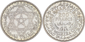MAROC - MOROCCO
Mohammed V (1927-1961). Essai de 200 francs 1953 - AH 1372, Paris.
Lec.290 ; Argent - 7,95 g - 27 mm - 6 h
Fleur de coin.