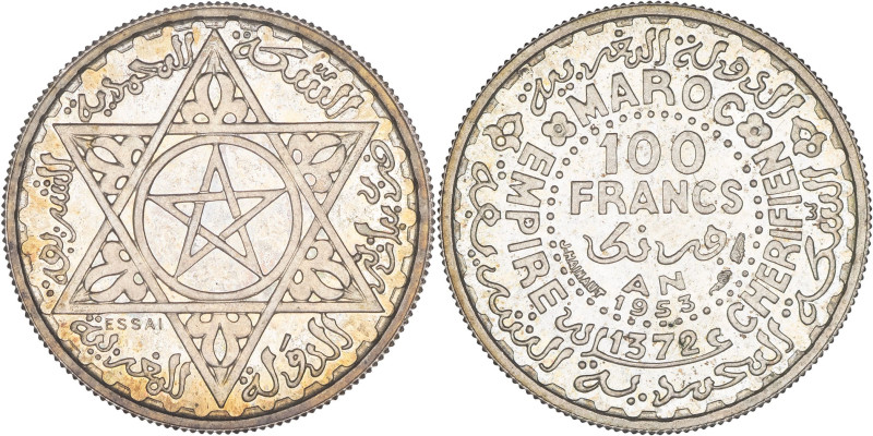 MAROC - MOROCCO
Mohammed V (1927-1961). Essai de 100 francs 1953 - AH 1372, Pari...